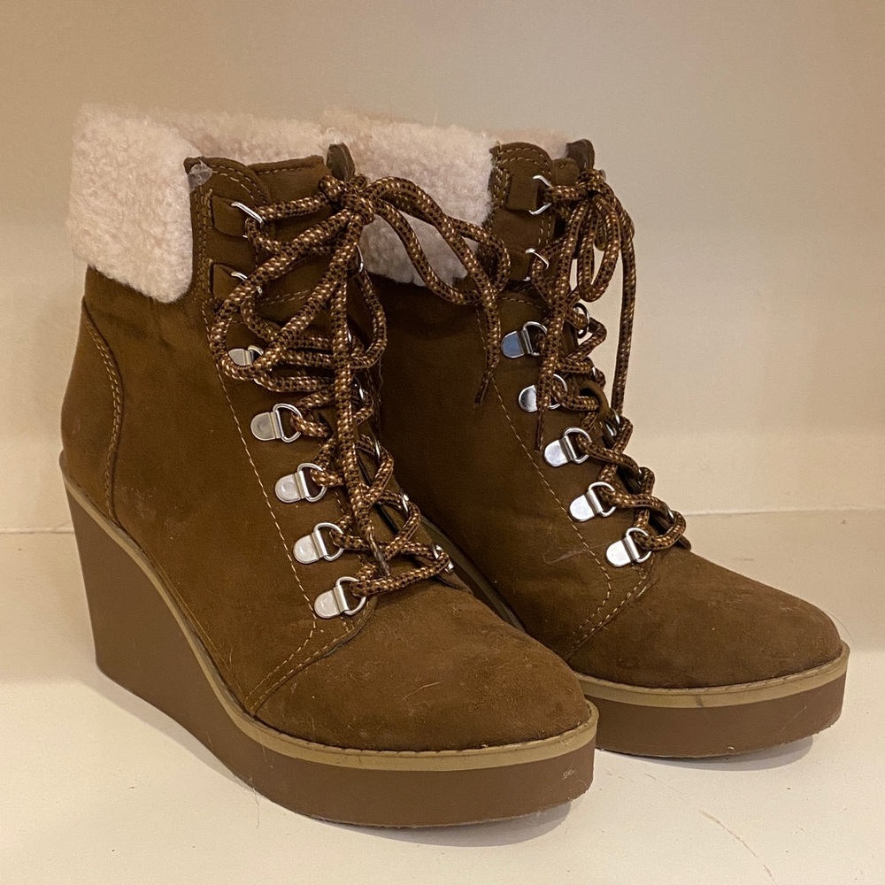 Portland Leather Brown Lace Up Wedge Boots